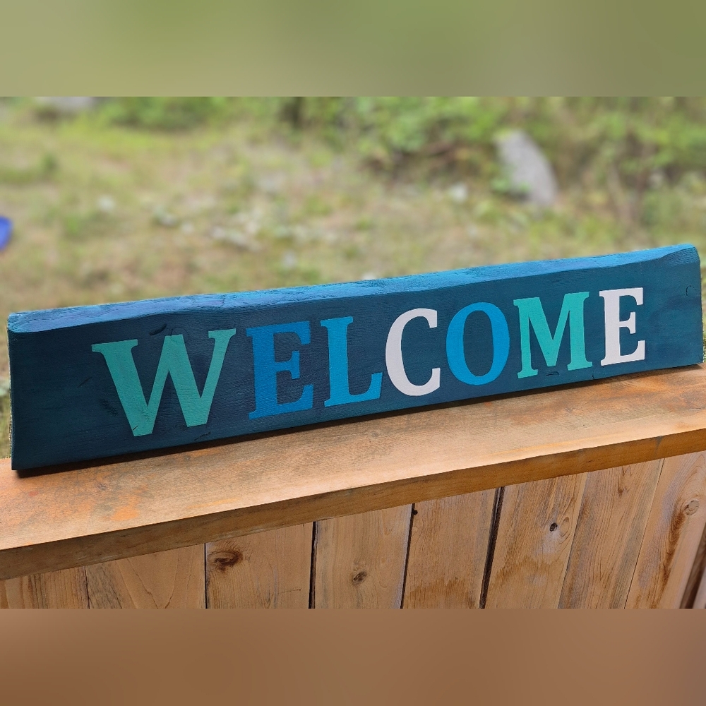 Hand Painted Nautical Colors Welcome Sign Sealed For Outside